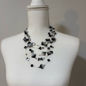 Layered Statement Necklace Black Gray Geometric Beaded Multi Strand Modern